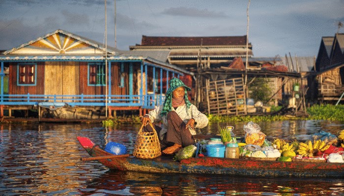 Canoe in water Cambodia