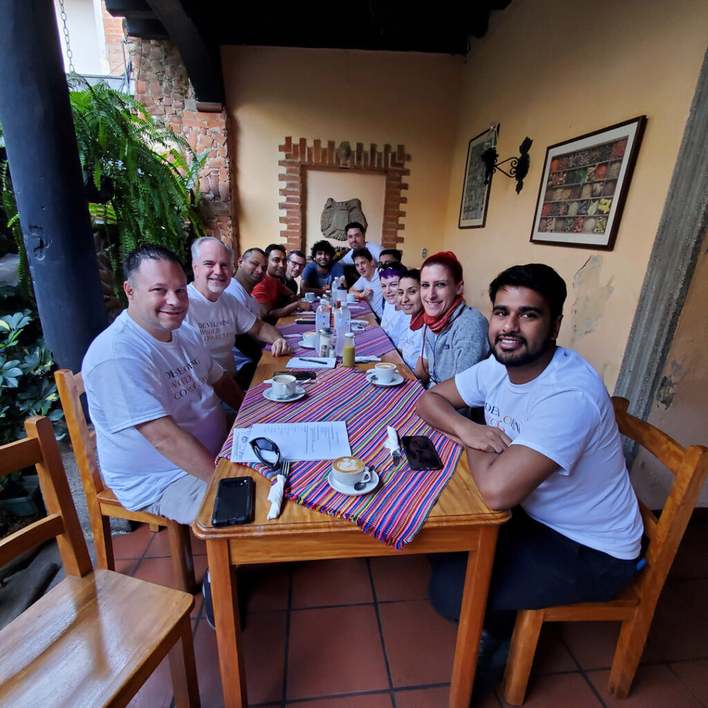 DWC Salesforce team at dinner table at Fernando's Antigua Guatemala
