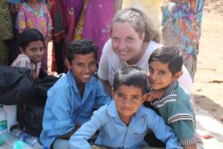 DWC volunteer with children in Sri Lanka