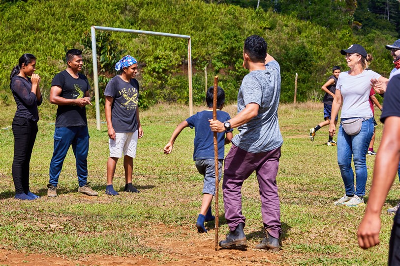 Volunteers on soccer pitch Costa Rica