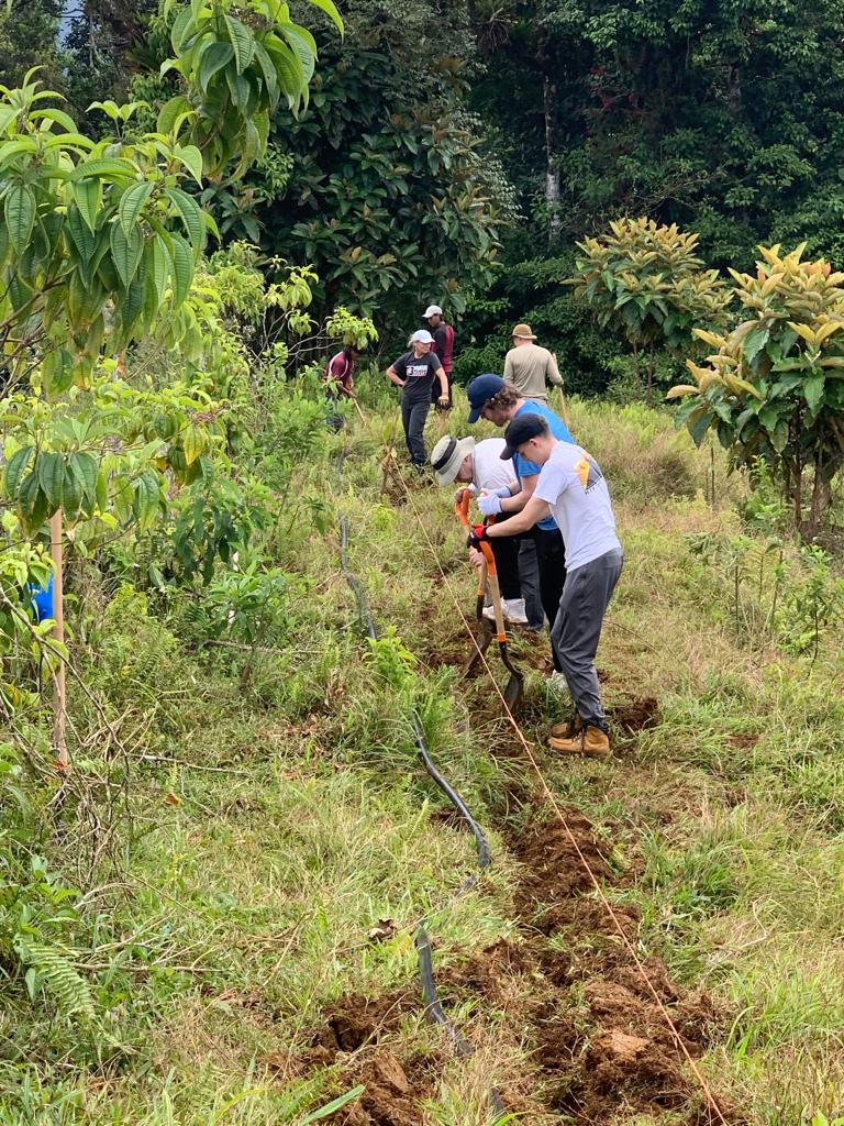 volunteers digging trench in Costa Rica