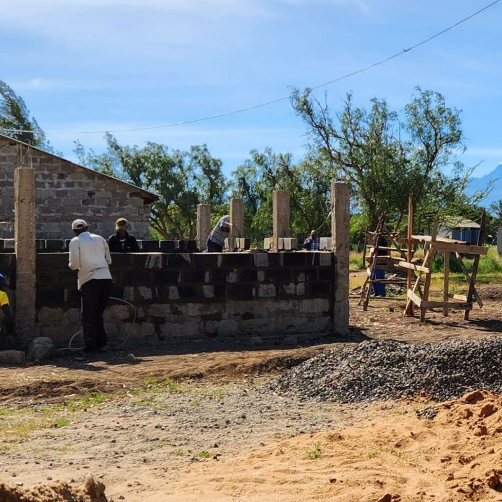 Cinder block construction in Kenya