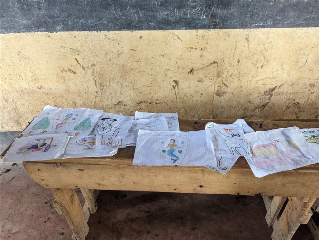 Schoolkids artwork in classroom in Kenya