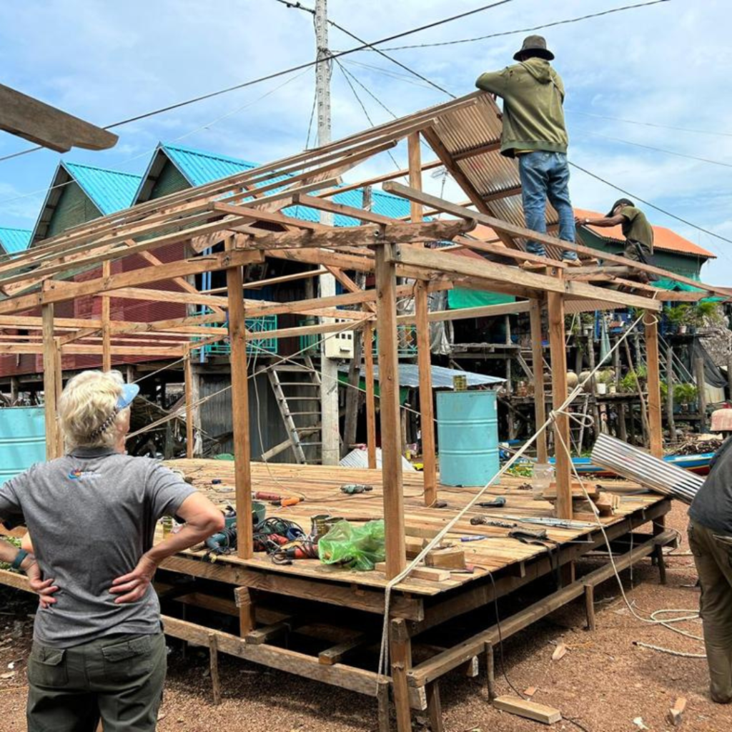 Roof going on floating home project Cambodia