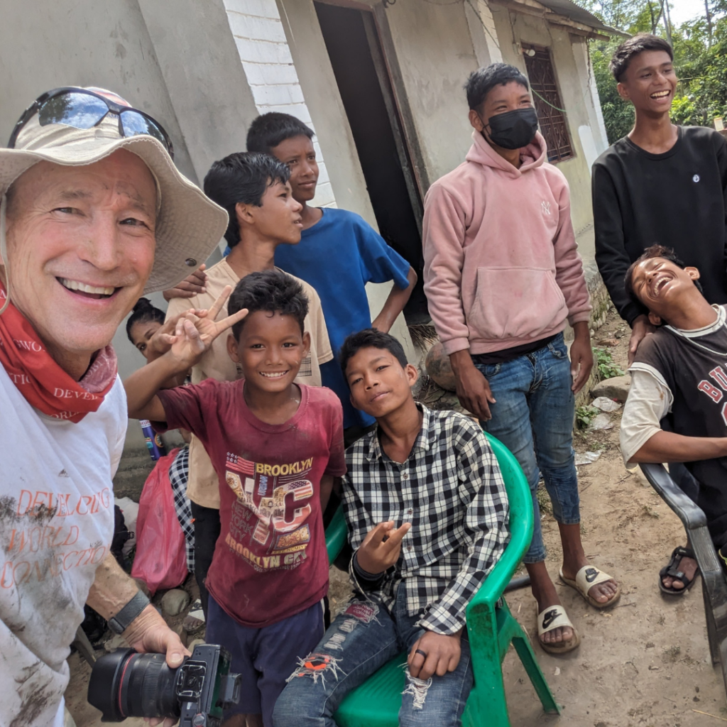 Local boys laughing with Martin France Nepal