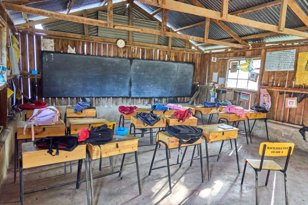 Empty desks in classroom Kenya