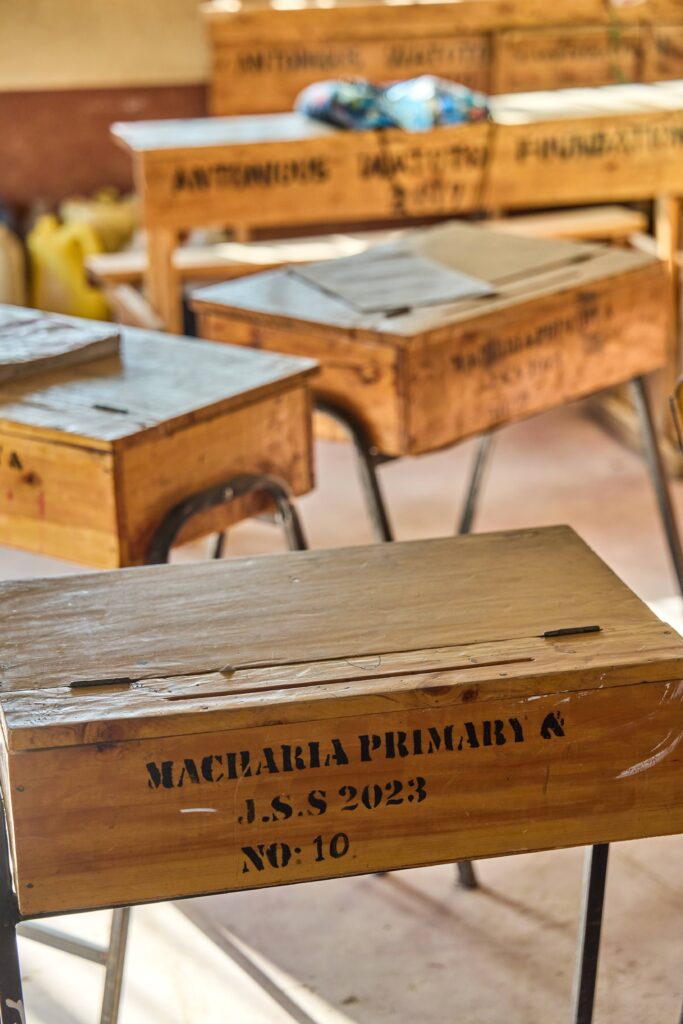 Empty desks in classroom Kenya