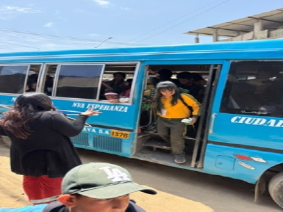 Peru school children getting off school bus